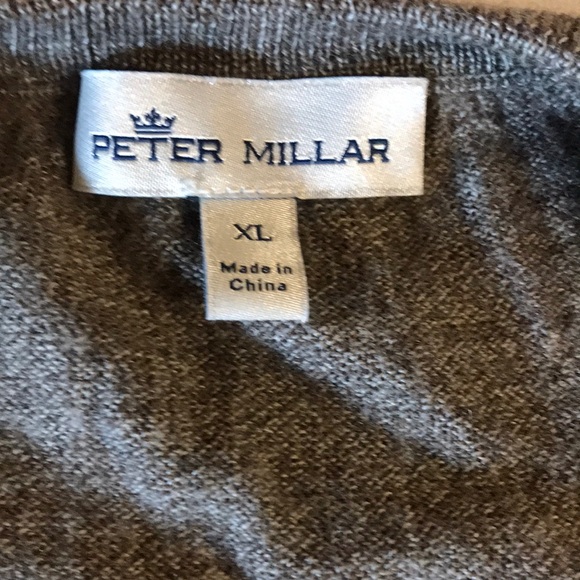 Peter Millar V-neck sweater men XL brown merino wool blend long sleeve neutral - Picture 7 of 12